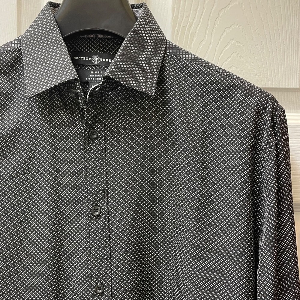 Society Threads Men's Medium Black/White Geometric Print Button Up Shirt Cotton